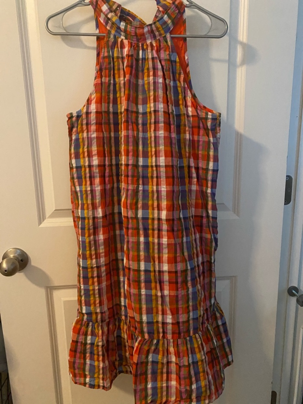 Ann Taylor Multicolor Plaid Sleeveless Dress with Ruffle Hem
